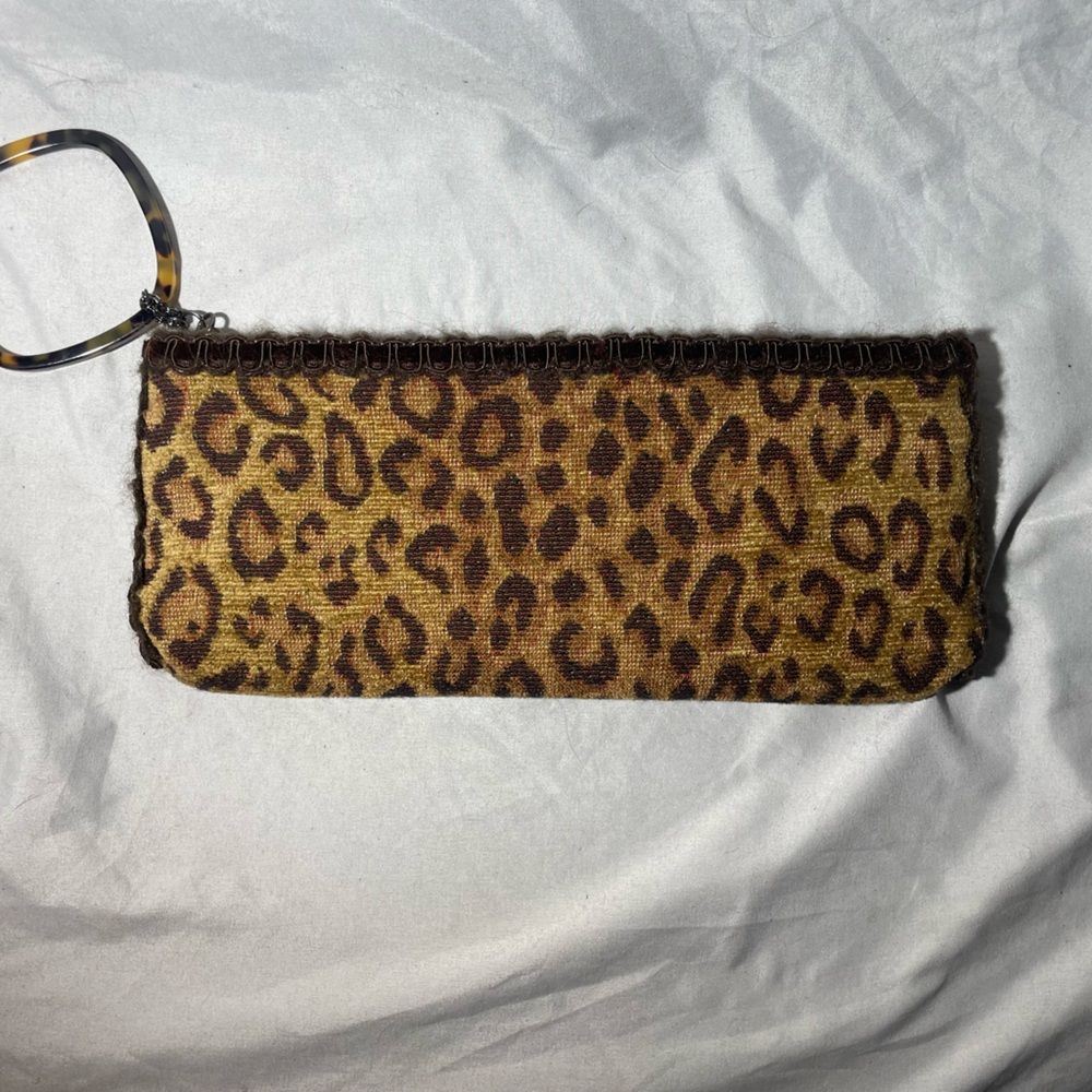 LORREN BELL Dallas TX Brown with Black Leopard Print Design Clutch Bag zipper